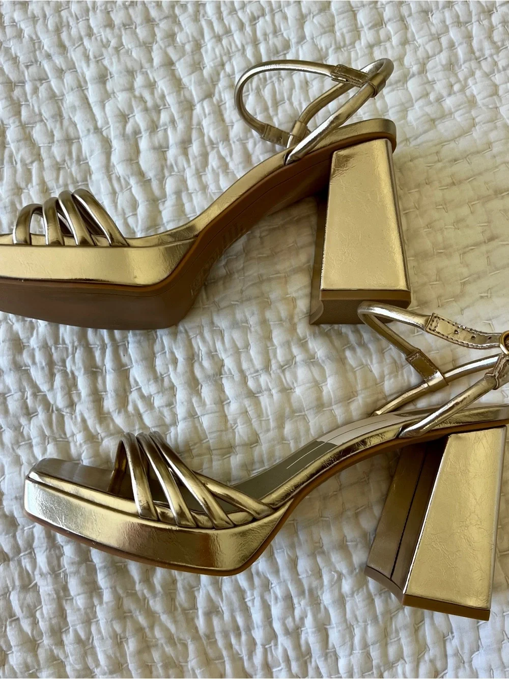 Dolce Vita Metallic Gold Strappy Block Heel Sandals